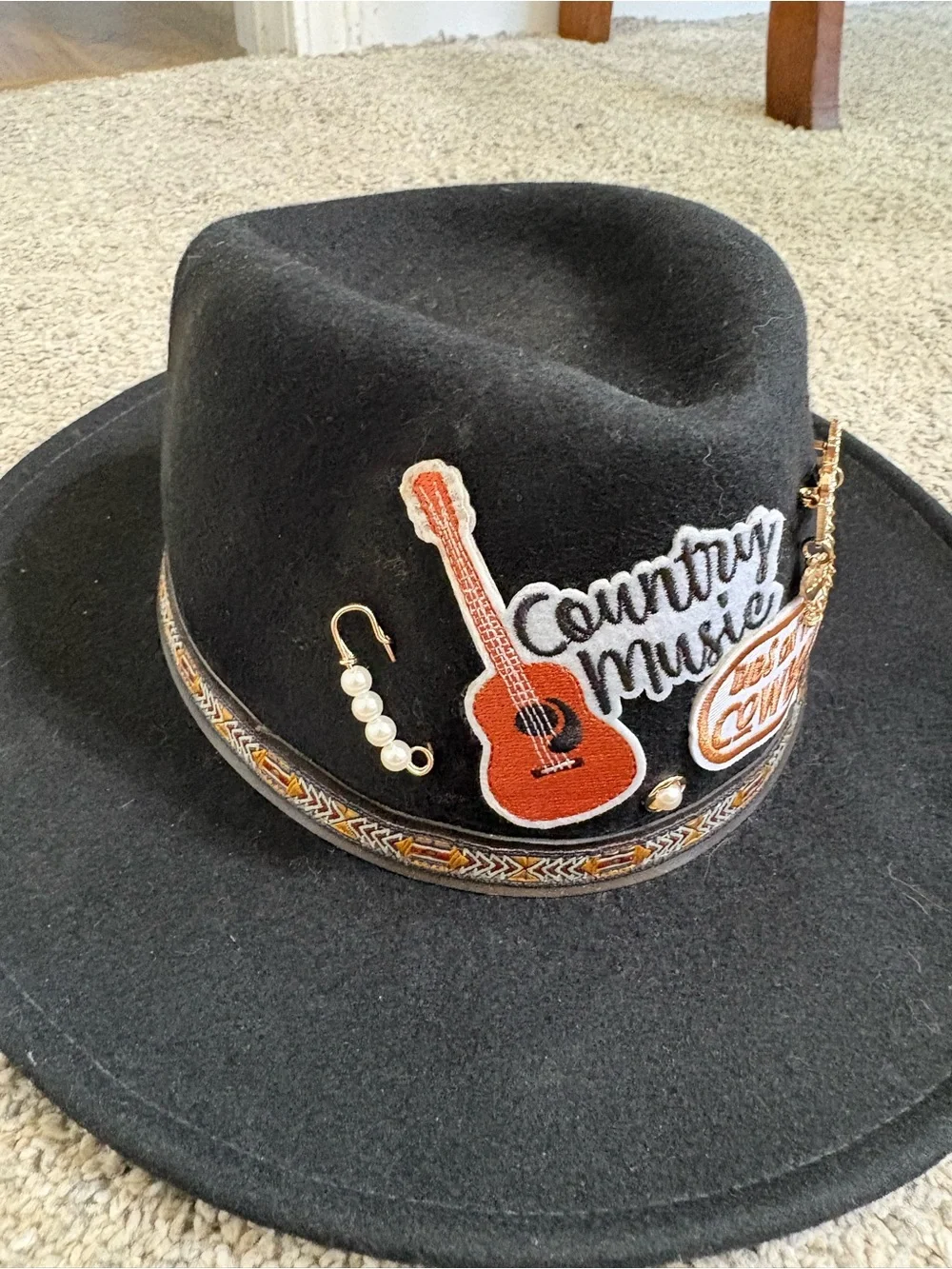 Vintage Black Velvet Fedora Upcycled - Picture 3 of 6